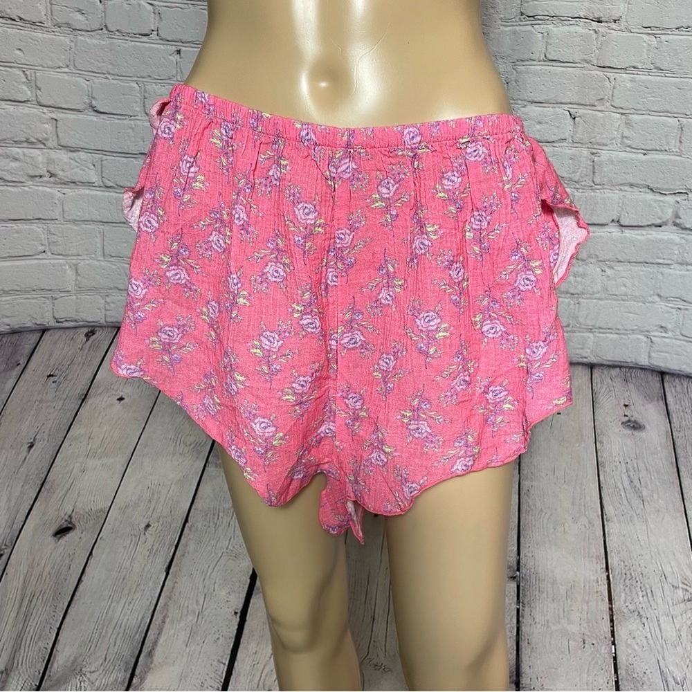 New Free People Outta This World Linen Pink Floral Shorts Size L